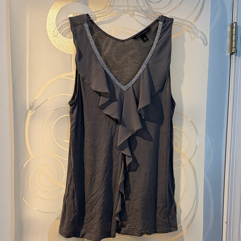 Banana Republic Gray Ruffle V-Neck Blouse - M